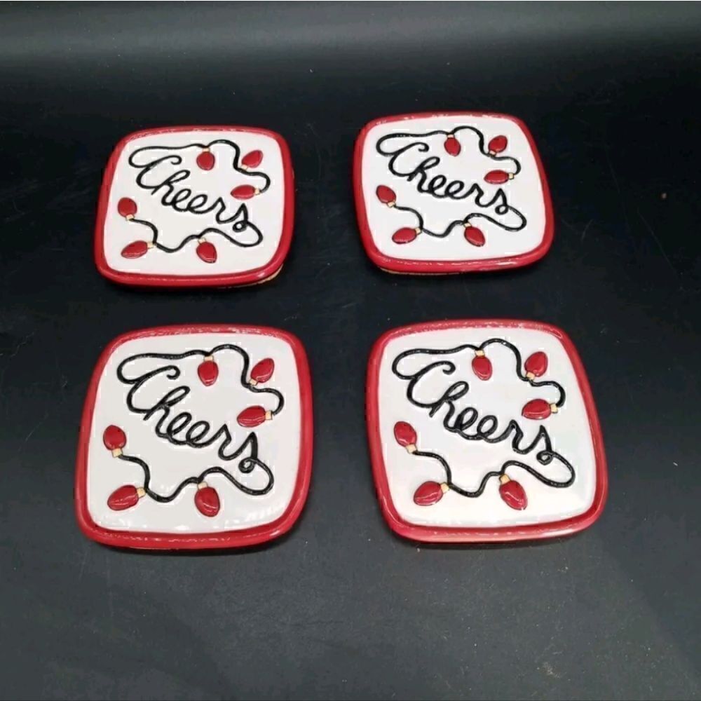 Fitz & Floyd "Cheers" Ceramic Set of 4 Coasters
